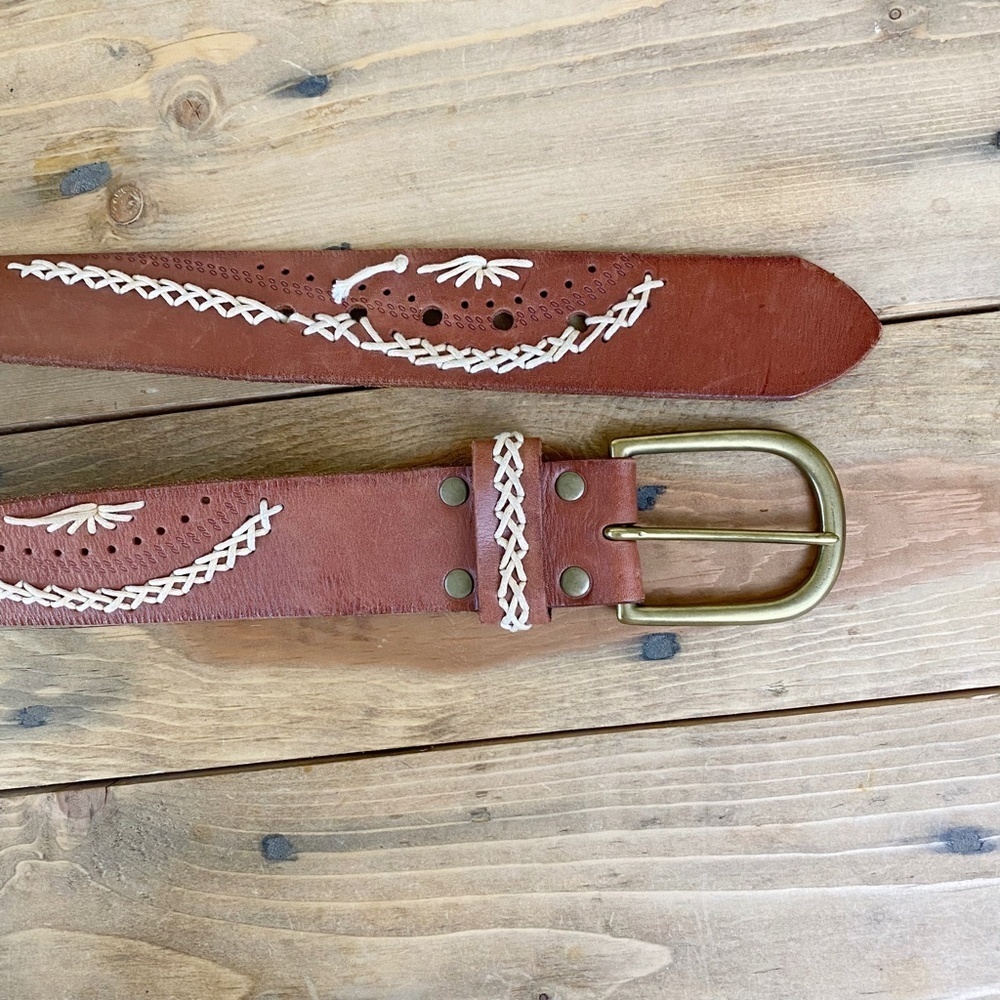 Linea Pelle Vintage Leather Belt Hand Stitched Design Pristine 32 — image 7 of 8